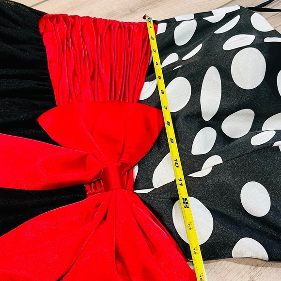 Jolene Black & White Polka Dot with Red Waist Bow sz 10 Semi-Formal Party Dress - Picture 7 of 10